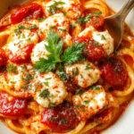 A close-up of a bowl of creamy tomato ricotta pasta garnished with fresh basil and grated cheese, showcasing vibrant red sauce and pasta twirls.