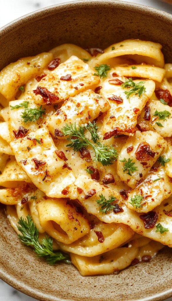 A plate of Ultimate Garlic Parmesan Pasta garnished with fresh parsley and grated Parmesan cheese, showing creamy, flavorful noodles.