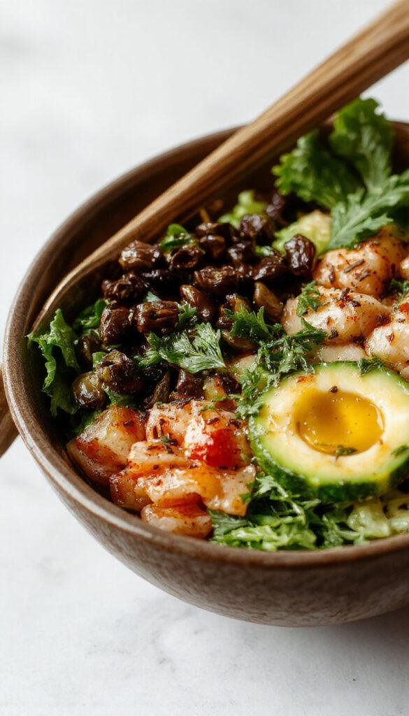 A vibrant vegan poke bowl featuring fresh cubes of tofu, colorful vegetables, and toasted sesame seeds over a bed of rice.