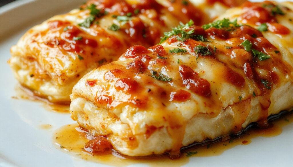 A close-up of golden-brown cheesy baked vegetable rolls arranged on a white ceramic plate, showcasing a crispy exterior with melted cheese oozing from the sides, garnished with fresh herbs, and presented on a rustic wooden table.