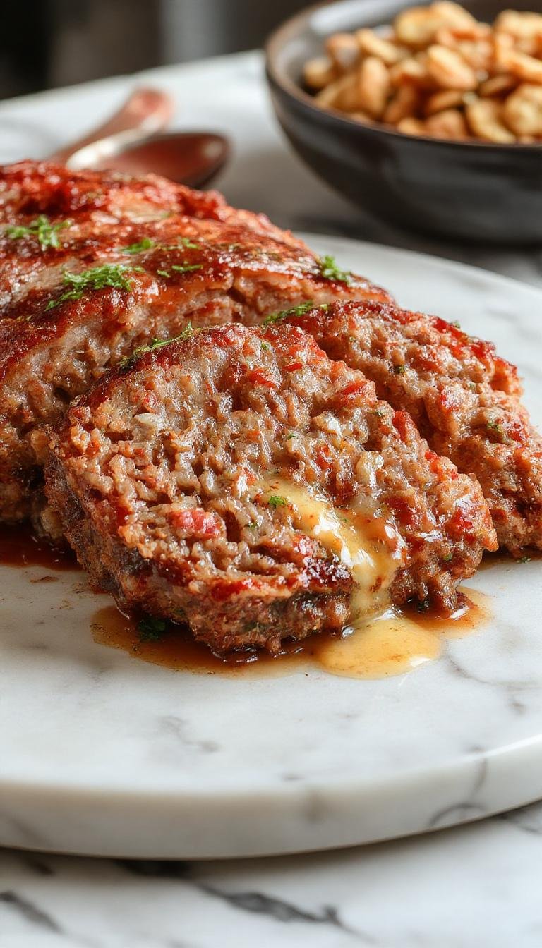 A hearty slice of classic meatloaf served on a plate with mashed potatoes and fresh green beans, showcasing a comforting home-cooked meal.