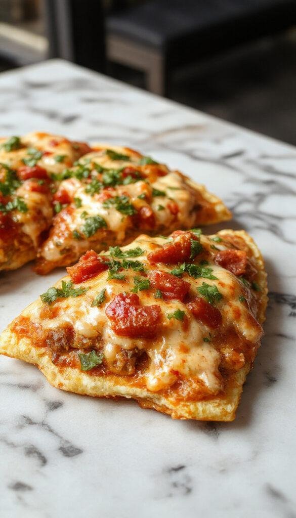 A vibrant Mexican pizza topped with freshly sliced jalapeños, melted cheese, and a crispy crust on a rustic wooden table.