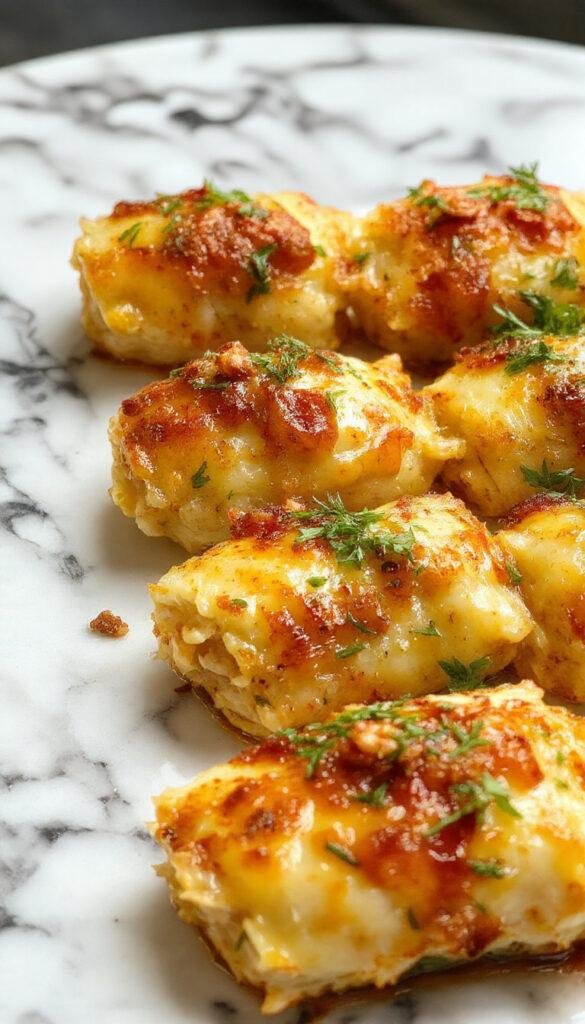 Golden crispy chicken rissoles arranged on a plate with fresh herbs and a side salad, showcasing their crunchy exterior and tender interior.