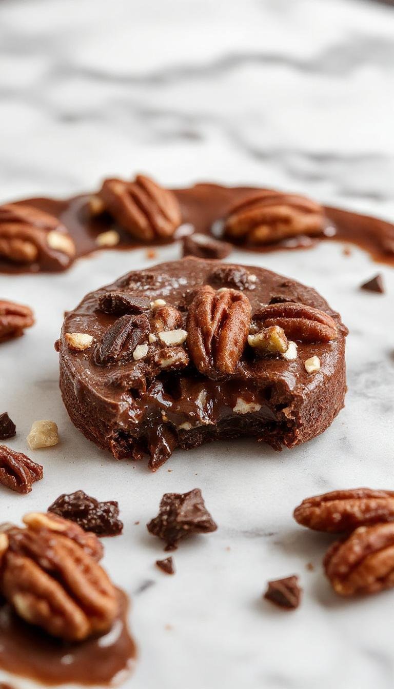 A rich, decadent dark chocolate pecan mousse tart topped with crunchy worms in dirt and garnished with chocolate shavings, set on a elegant dessert plate.