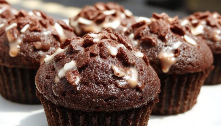 A close-up of two black velvet cupcakes with smooth, glossy black frosting topped with silver sprinkles, presented on a white plate with a dark background. The cupcakes have a rich, dark chocolate color and the frosting has a silky texture, creating an elegant and inviting presentation.