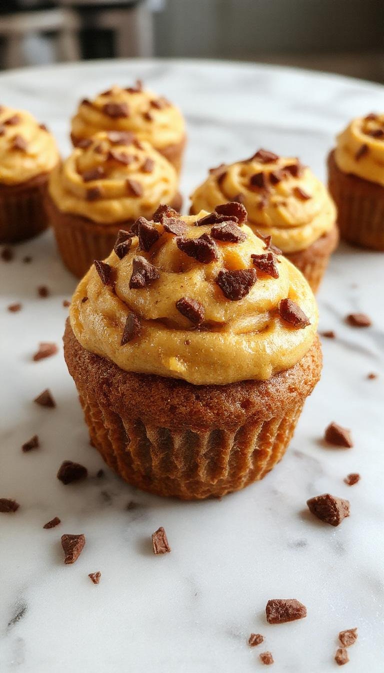 A batch of deliciously simple pumpkin cupcakes decorated with cream cheese frosting and sprinkled with cinnamon on a rustic plate, perfect for fall.