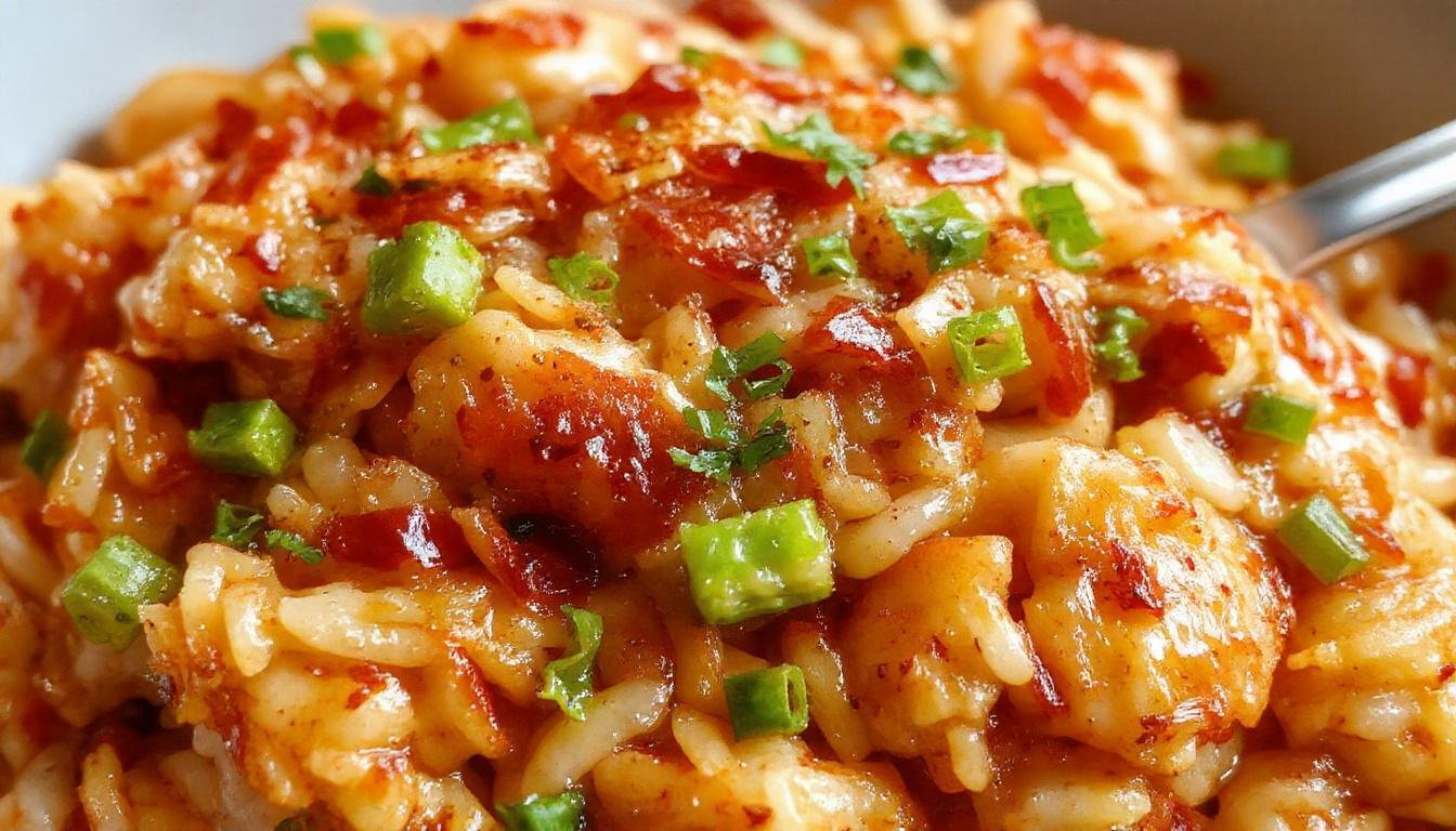 A vibrant plate of golden-brown fried rice garnished with chopped green onions and scrambled eggs, served in a rustic white bowl on a wooden table, with small bowls of soy sauce and vegetables in the background.