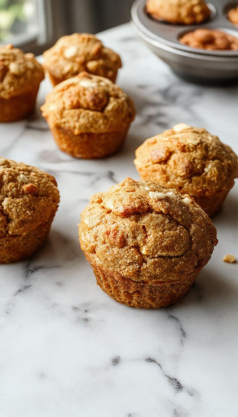A set of fluffy and flavorful healthy pumpkin muffins arranged on a rustic wooden table, garnished with a sprinkle of cinnamon and a side of fresh pumpkin slices.