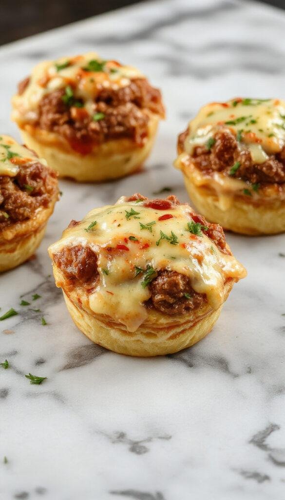 A batch of mini meatloaf muffins served on a plate, showcasing their golden-brown crust and moist interior, garnished with fresh herbs.
