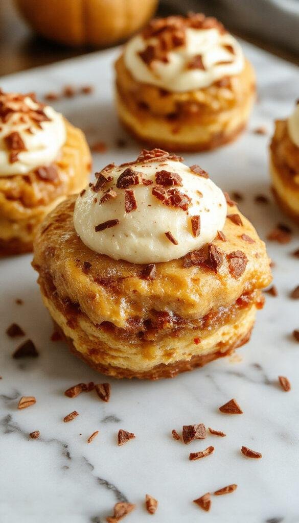 A beautiful bowl of Pumpkin Tiramisu with layered mascarpone cheese, pumpkin puree, and cocoa powder garnished with cinnamon on top, set on a rustic wooden table.