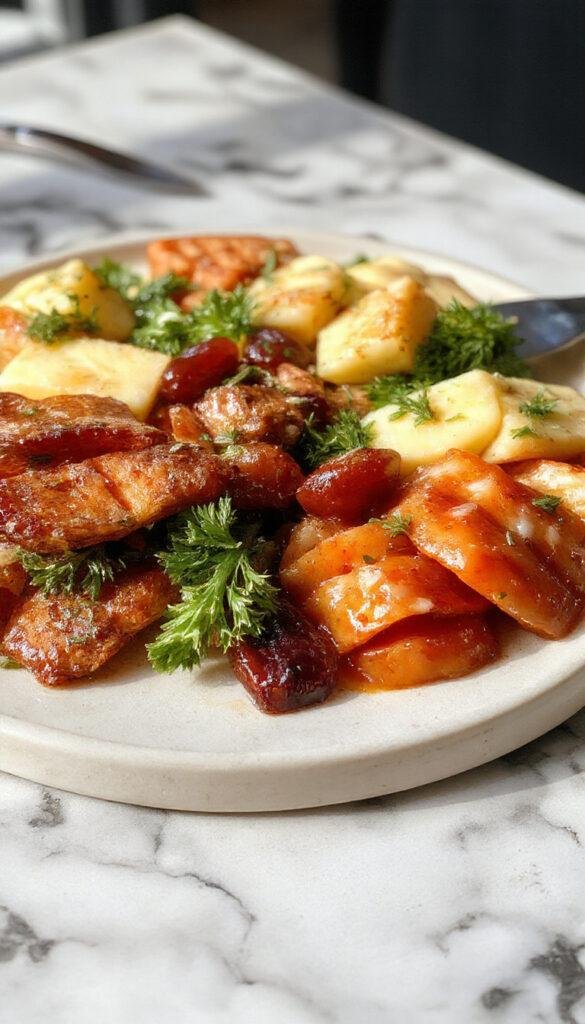 A beautifully arranged party charcuterie board featuring an assortment of cheeses, cured meats, fresh fruits, nuts, and bread slices, perfect for gatherings.