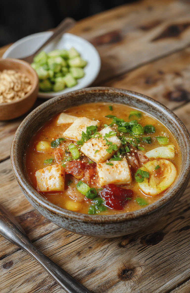 A vibrant bowl of vegan ramen noodles featuring colorful fresh vegetables, silky tofu, and rich broth, garnished with green onions and sesame seeds, styled in a rustic bowl on a wooden table with natural lighting highlighting textures and colors.