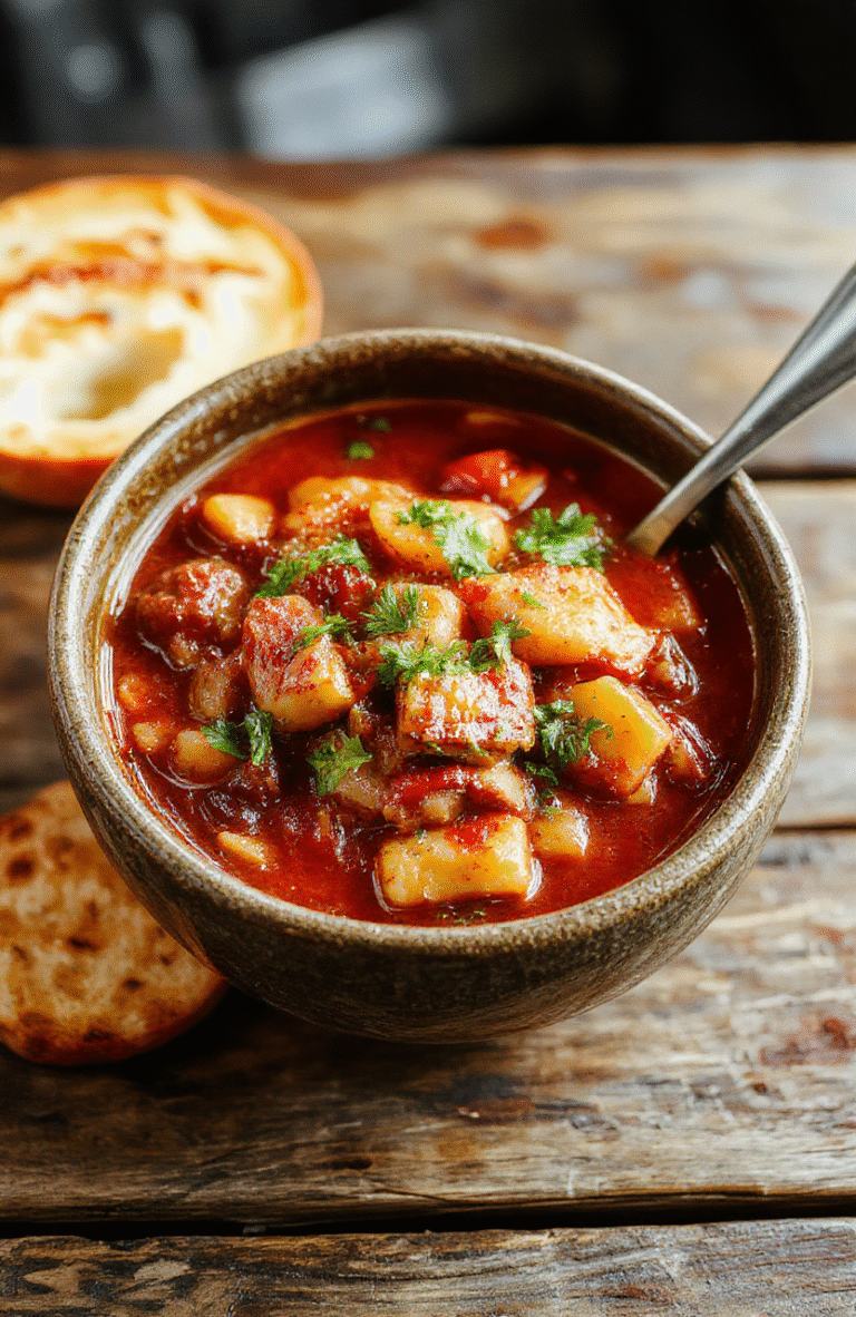 A vibrant bowl of cowboy stew featuring chunks of beef, colorful vegetables, and beans, served in a rustic ceramic bowl on a wooden table with fresh herbs and crusty bread, styled for a cozy family dinner, with steam rising capturing the hearty textures and inviting colors.