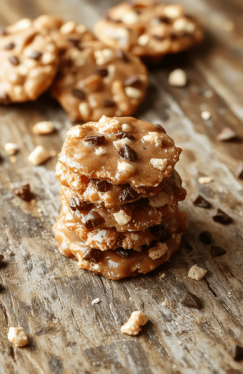 A glossy, golden-brown cracker toffee with a smooth caramel layer topped with melted chocolate and sprinkled crushed nuts, arranged elegantly on a rustic wooden surface with festive holiday decorations in the background, capturing a combination of rich textures and inviting colors.