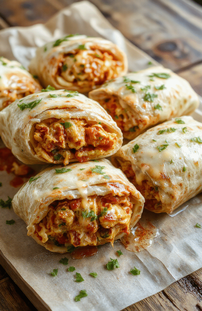 Colorful cheesy chicken wraps arranged on a rustic plate, with melted cheese oozing from the golden-brown tortillas, fresh lettuce and cherry tomatoes surrounding the wraps, styled with vibrant ingredients and a natural light, creating an inviting and appetizing scene.