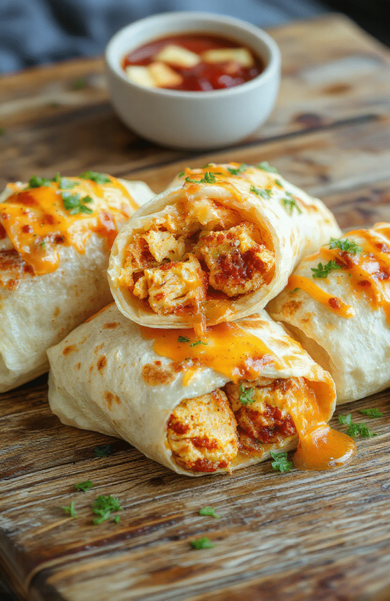 Colorful cheesy chicken wraps neatly arranged on a white plate with fresh lettuce, melted cheese oozing from the folds, and a side of cherry tomatoes, styled simply with a rustic wooden background, highlighting the vibrant ingredients and textures.