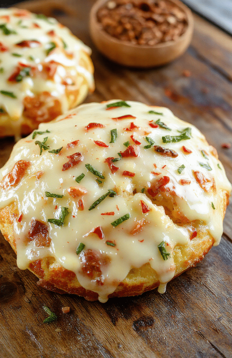 A golden-brown cheesy Christmas bread arranged in a circular pattern on a rustic wooden board. The bread is topped with melted cheese, fresh herbs, and red pepper flakes. Soft, gooey cheese stretches as slices are pulled apart, with sprigs of rosemary and holiday decor in the background, creating a festive and inviting appearance.
