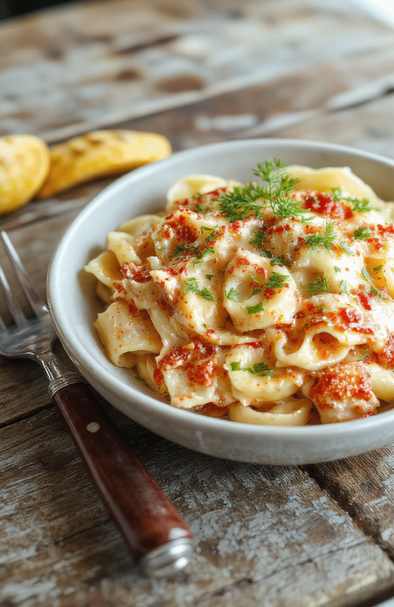 A vibrant plate of creamy Italian rigatoni pasta layered with rich sauce, garnished with fresh herbs, served on a rustic wooden table with cheese and basil accents, showcasing textures of tender pasta and velvety sauce.