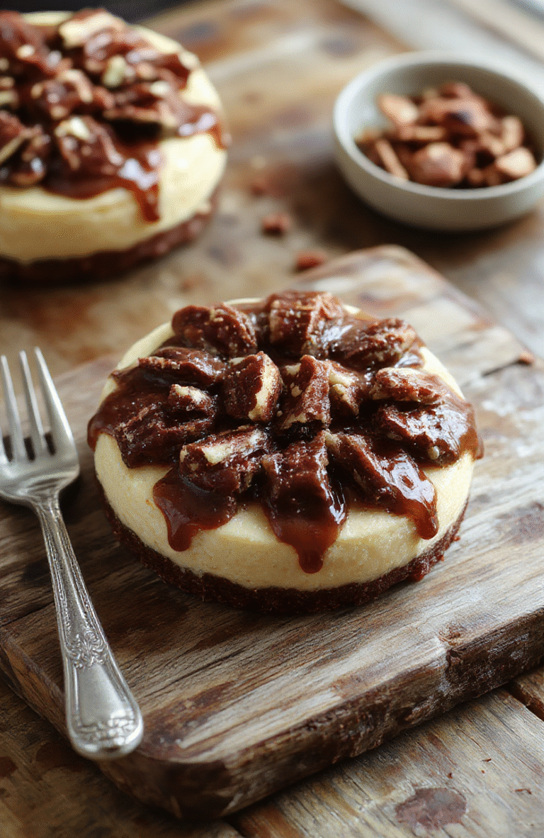 A luscious turtle cheesecake topped with glossy caramel sauce and drizzled chocolate, decorated with pecans and served on a clean white plate, with a rustic wooden background, highlighting creamy textures and rich toppings.