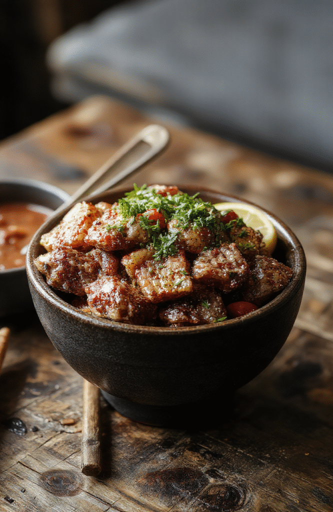 A vibrant hibachi steak bowl featuring sliced grilled steak glazed with a savory sauce, colorful stir-fried vegetables, white rice, and garnished with sesame seeds and green onions, arranged on a sleek white plate with a minimalistic background.