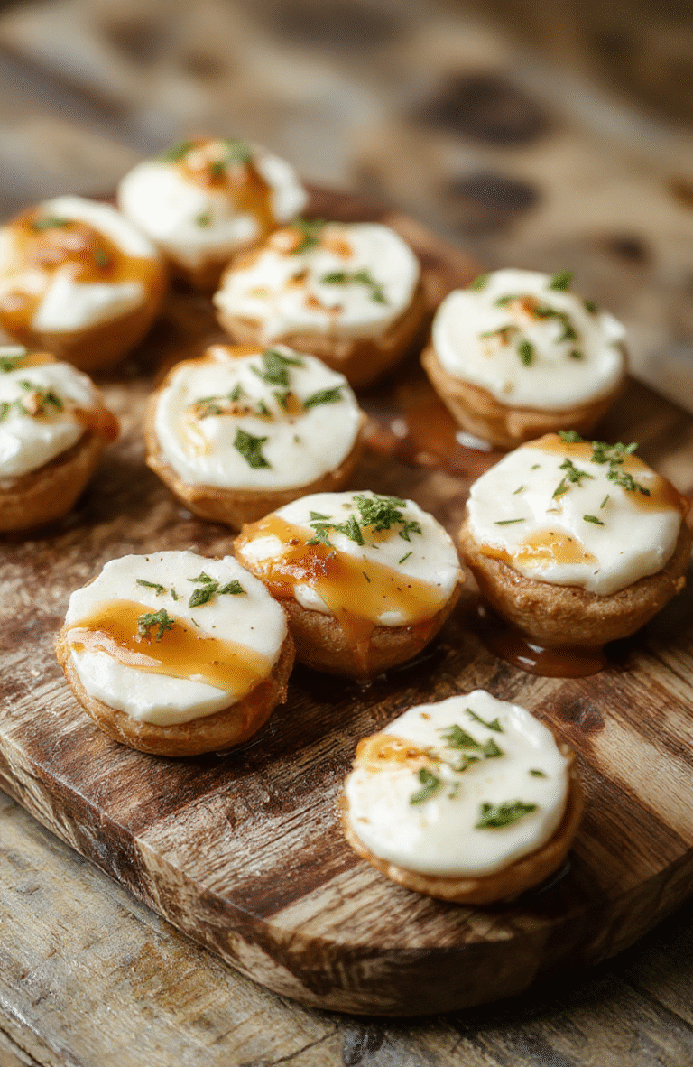 Colorful goat cheese honey bites arranged neatly on a rustic wooden platter, topped with fresh herbs and drizzled with honey, showcasing creamy textures and vibrant garnishes, styled casually with a soft natural light highlighting the glossy honey and smooth cheese.