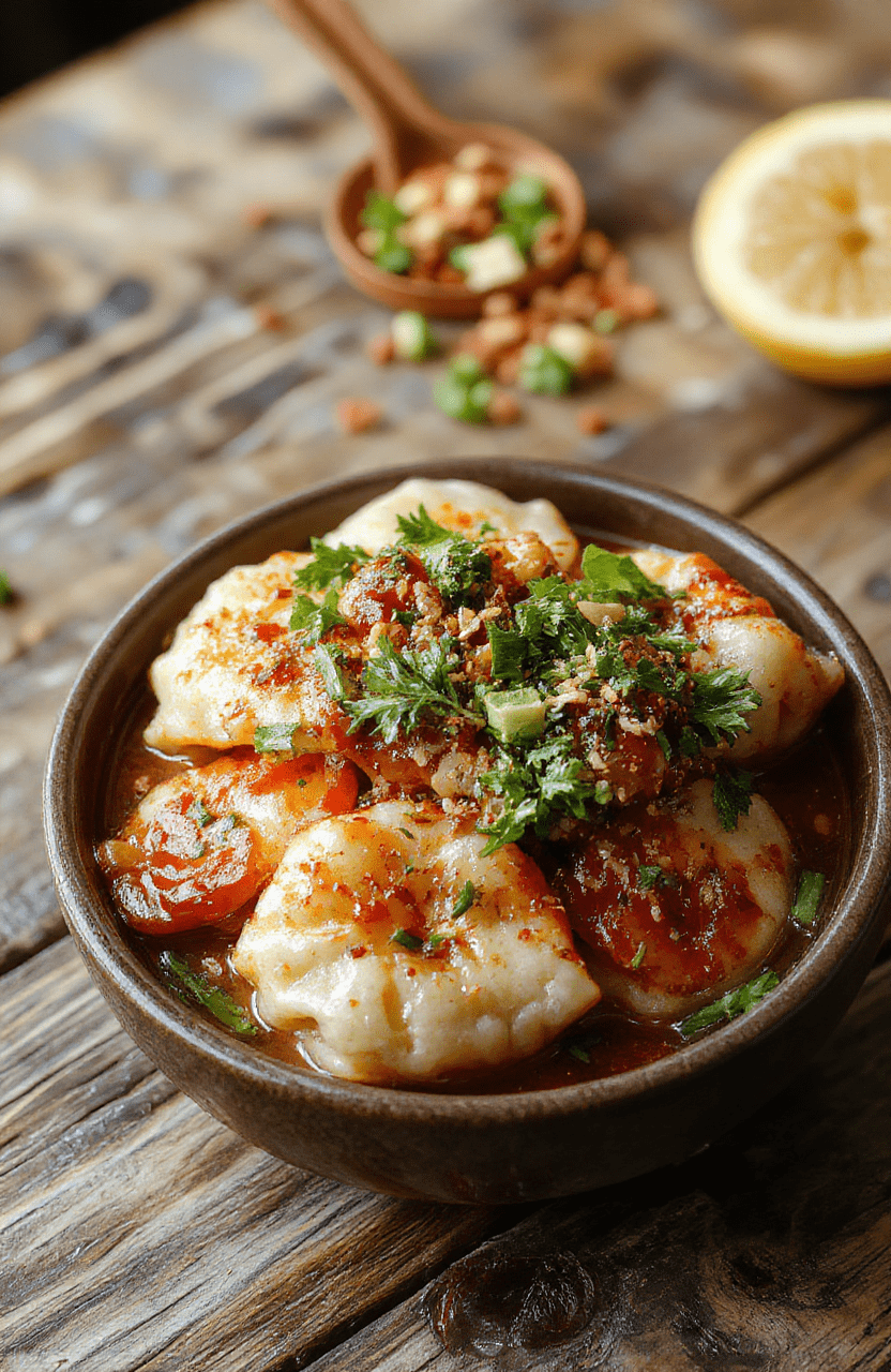 Colorful potsticker noodle bowls with golden-brown crispy potstickers arranged on a bed of stir-fried noodles, vibrant vegetables, and garnished with chopped green onions and sesame seeds, styled on a rustic wooden table with a fresh, appetizing look.