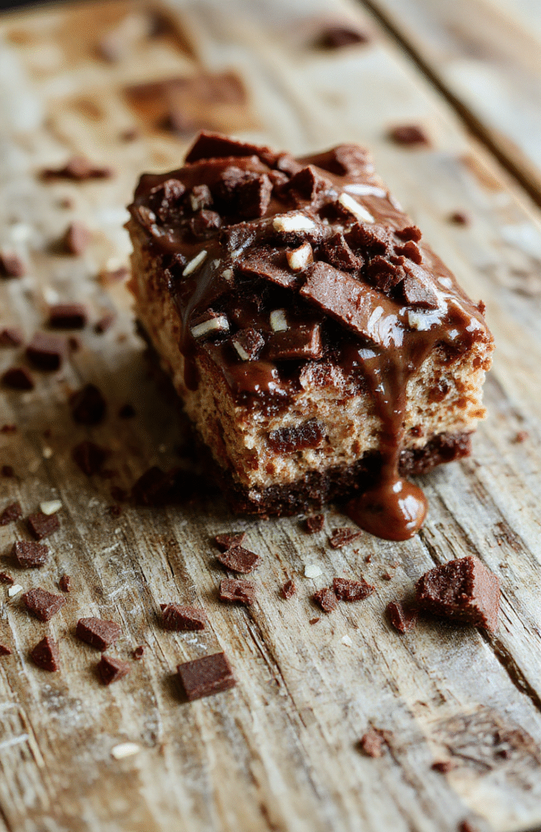 A rich and creamy German chocolate cheesecake with a glossy chocolate ganache topping, decorated with toasted coconut flakes and pecans, all beautifully plated on a rustic wooden surface with a slice partially cut revealing a smooth, dense interior.