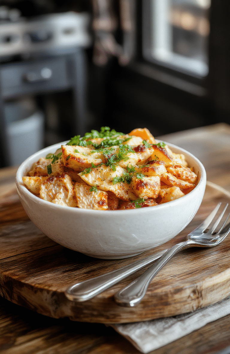 A vibrant chicken and sweet potato bowl on a rustic wooden plate, filled with roasted orange sweet potatoes, perfectly cooked grilled chicken slices, fresh green herbs, and a drizzle of sauce, styled with colorful vegetables on the side, with a natural background highlighting textures and colors.
