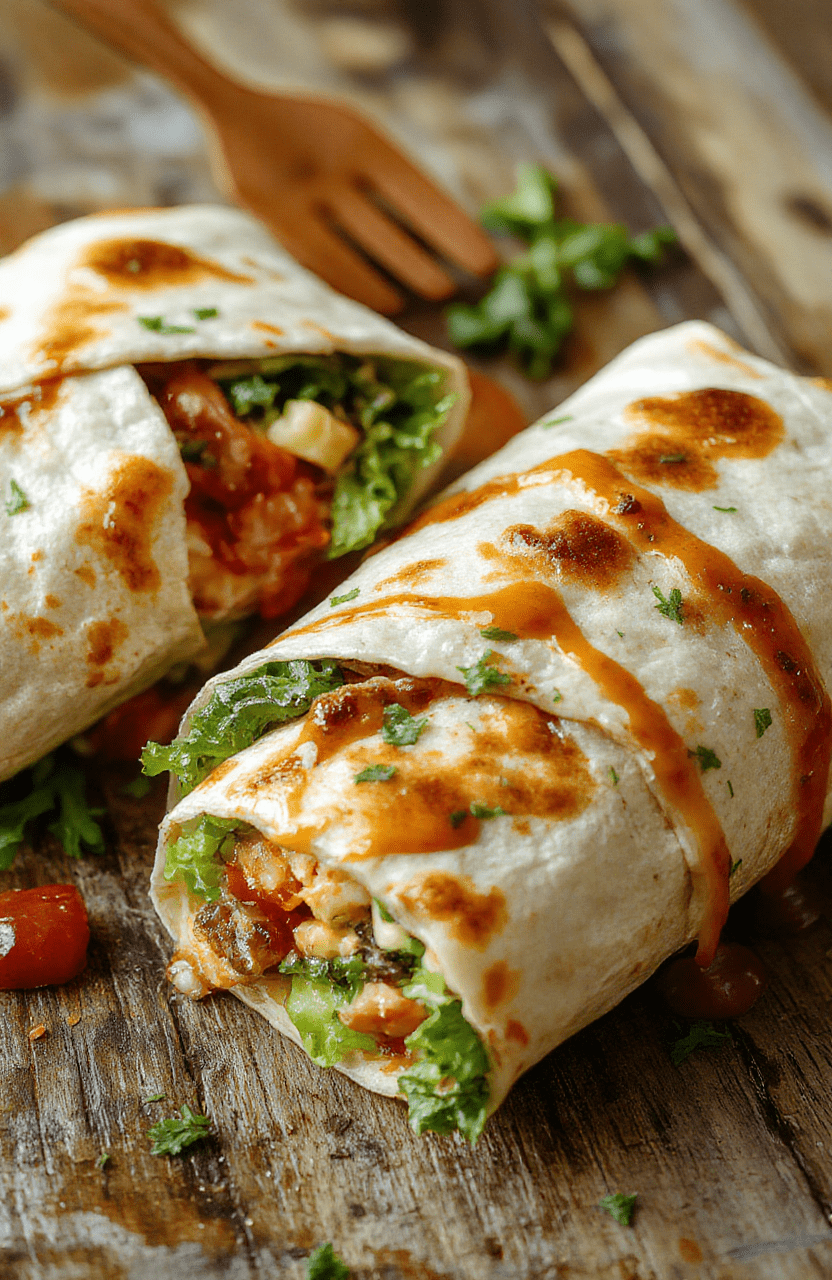 Colorful BLT wraps arranged on a rustic wooden plate, featuring crispy bacon, fresh green lettuce, ripe red tomatoes, and creamy spread, all wrapped in a soft tortilla, styled with a scattering of crumbles and placed on a natural linen cloth.