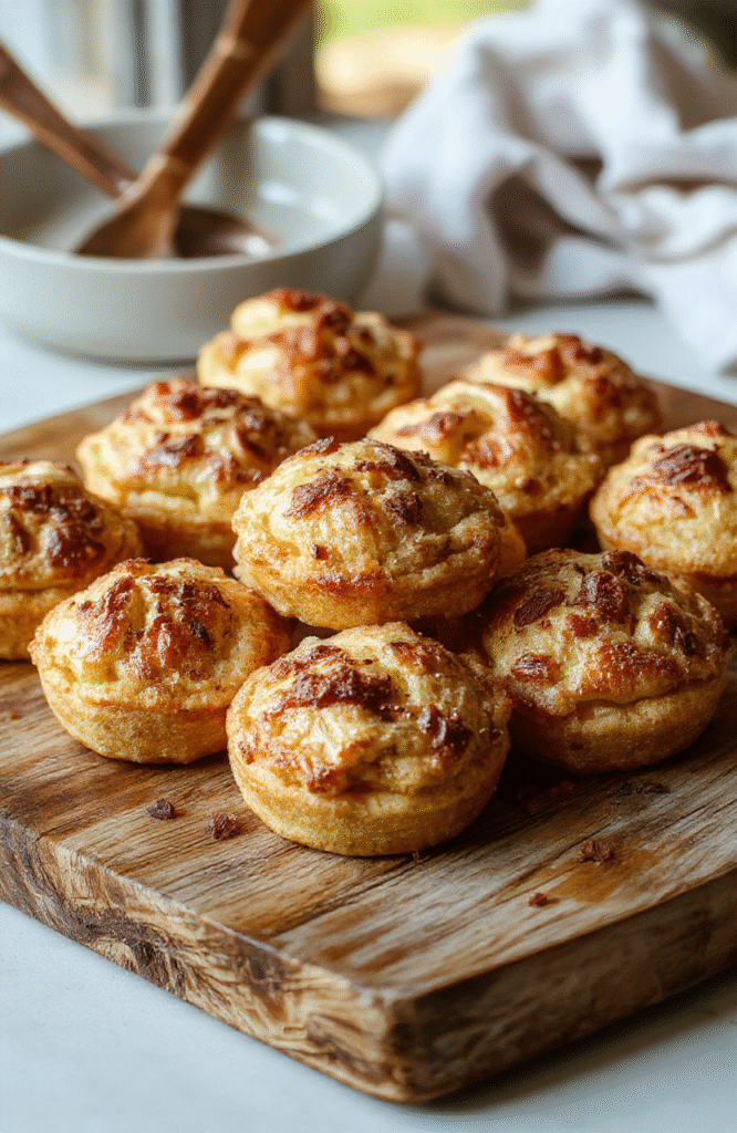 Colorful mini apple pies on a rustic wooden platter, golden crispy crust topped with sugar, sliced fresh apples and cinnamon visible inside, styled with a sprinkle of powdered sugar and mint leaves, natural lighting emphasizing warm tones and textures.