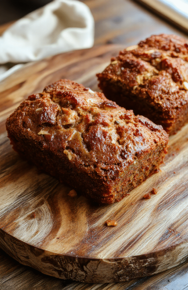 A slice of carrot banana cake bread on a rustic wooden plate, topped with whipped cream and grated carrots, with visible banana chunks and shredded carrots in the moist crumb, styled with a sprig of mint, natural daylight highlighting the vibrant orange and yellow hues, soft shadows, casual setting.