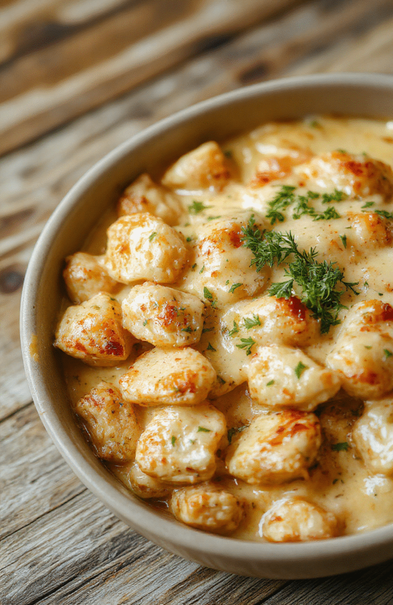 A creamy low carb chicken casserole in a rustic white baking dish topped with golden melted cheese, garnished with fresh herbs, surrounded by crispy cooked chicken pieces, vibrant green broccoli, and creamy sauce textures