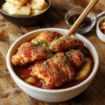A vibrant plate of crispy Japanese Katsu Bowls featuring golden breaded pork cutlets sliced and arranged atop fluffy white rice, drizzled with glossy homemade tonkatsu sauce. Fresh shredded cabbage and sliced green onions garnish the dish, contrasting textures and colors. The presentation is inviting, with a rustic wooden background and a touch of sesame seeds garnish for added visual appeal.