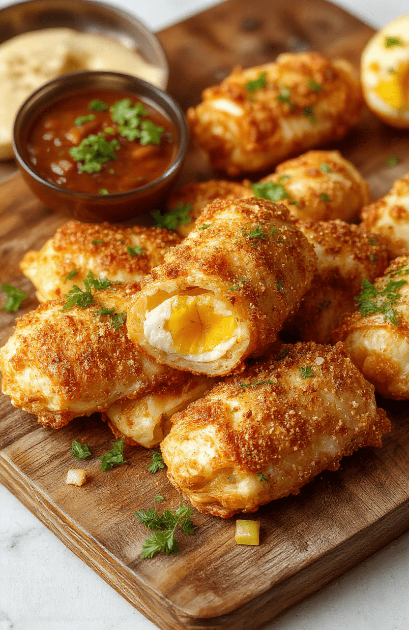 Colorful crispy Southwest egg rolls arranged on a rustic wooden platter, filled with vibrant corn, black beans, and melted cheese, garnished with fresh cilantro and sliced jalapenos, with a side of creamy dipping sauce, textured exterior contrasts with the soft, flavorful filling, styled for a casual family meal presentation.