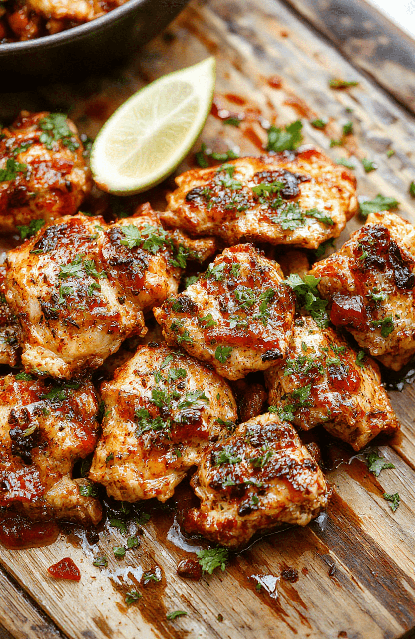 Colorful chicken fajitas featuring sliced grilled chicken, vibrant bell peppers, and onions arranged on a rustic plate, with a side of fresh lime wedges and cilantro, garnished with melted cheese, showcasing a mix of textures and bold colors, styled simply for a casual setting.