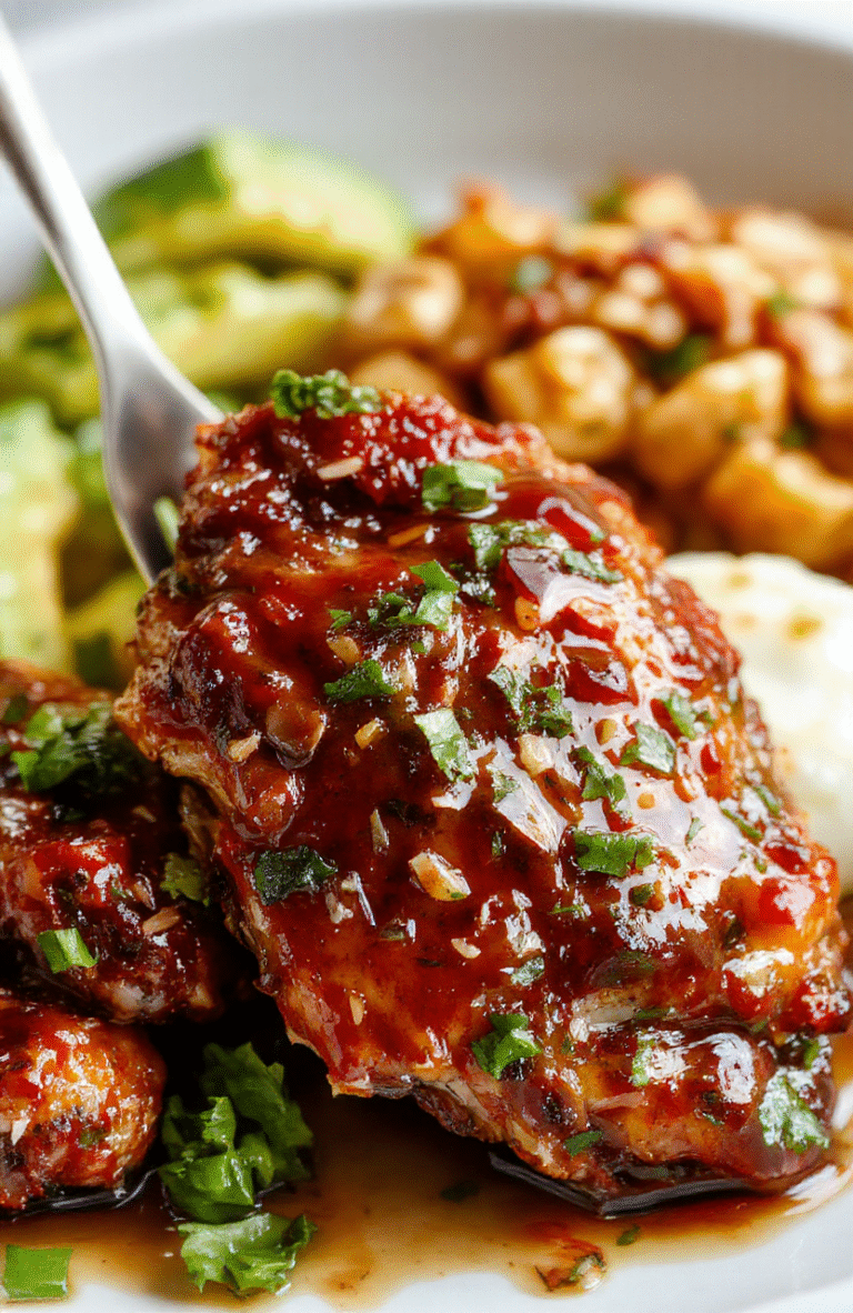 A vibrant plate of crispy gluten-free chicken coated in glossy teriyaki sauce, garnished with sesame seeds and chopped green onions, arranged neatly on a white ceramic plate with a soft-focus background showcasing fresh ingredients and a modern kitchen setting.