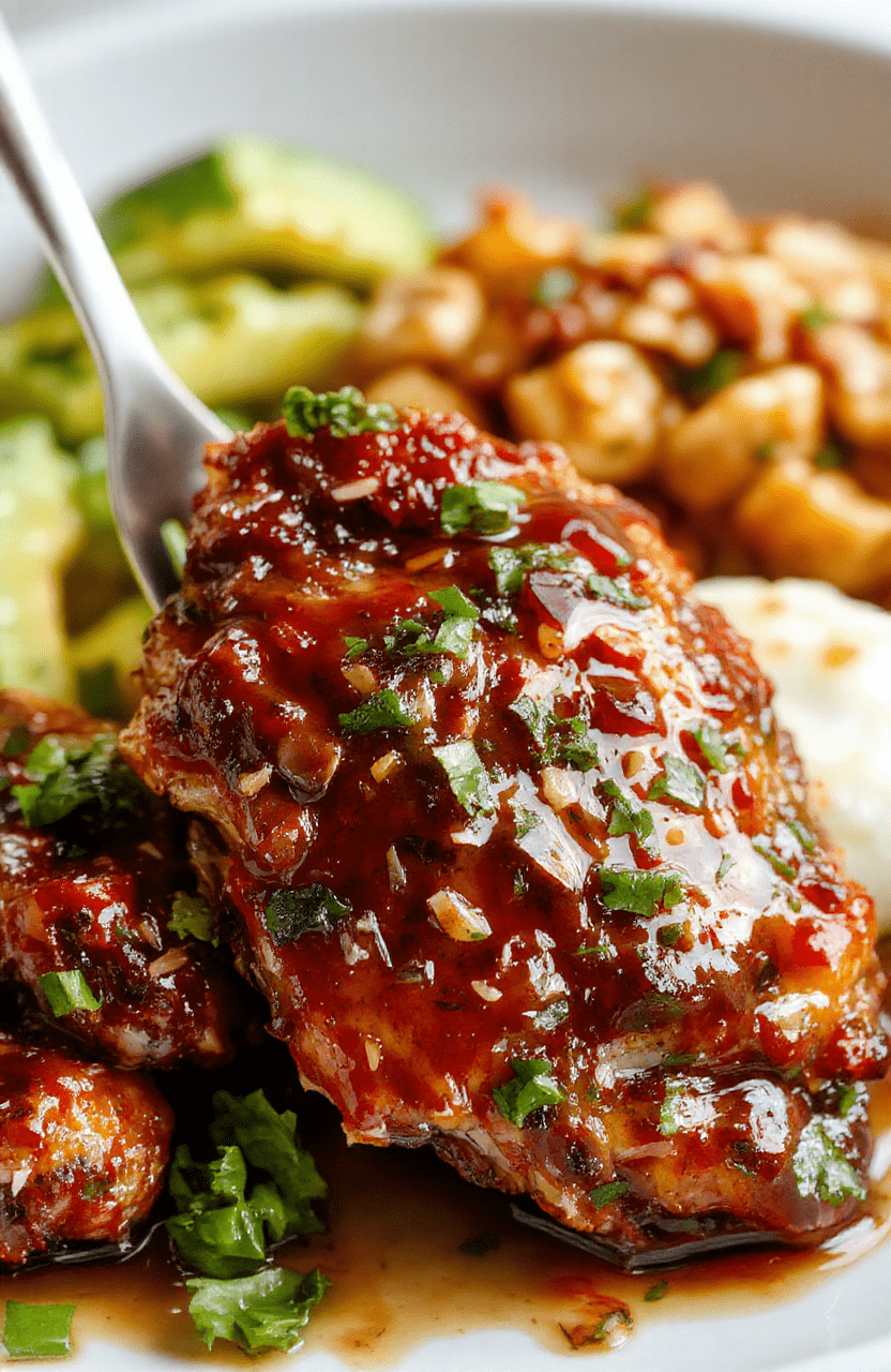 A vibrant plate of crispy gluten-free chicken coated in glossy teriyaki sauce, garnished with sesame seeds and chopped green onions, arranged neatly on a white ceramic plate with a soft-focus background showcasing fresh ingredients and a modern kitchen setting.