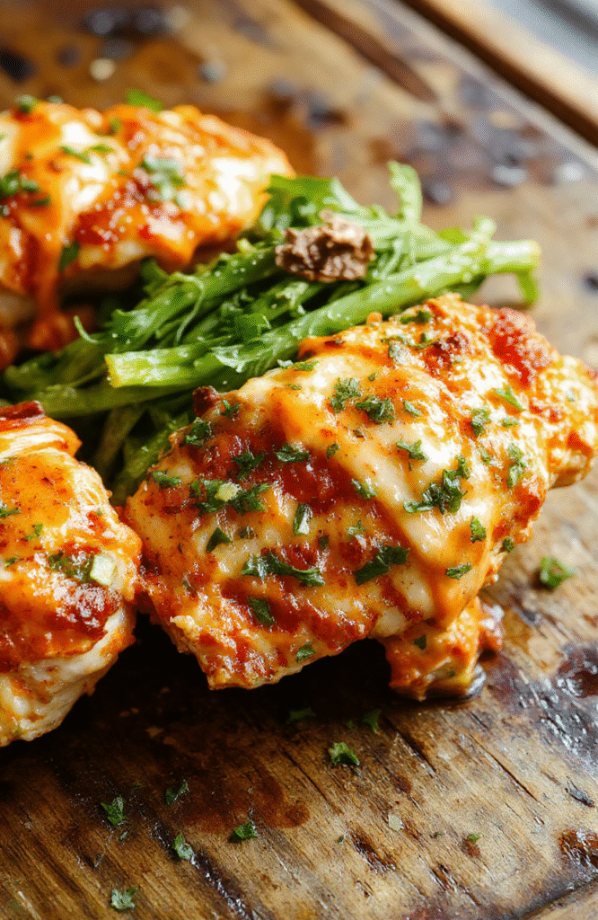 Colorful plated buffalo ranch chicken strips with crispy golden coating, garnished with fresh herbs and served with a side of vibrant veggie sticks, showcasing textures of crispy exterior and tender interior, styled simply on a white plate with a rustic background.