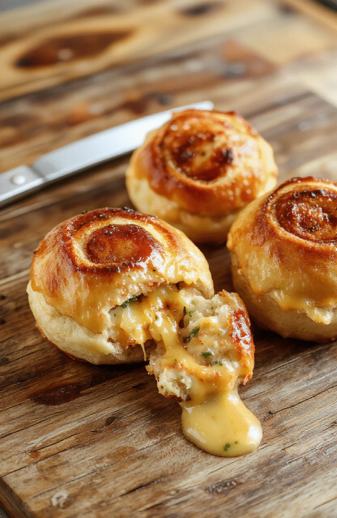 Colorful mini grilled cheese sandwiches with melted golden cheese filling on soft Hawaiian rolls, arranged neatly on a rustic wooden platter, with crispy edges and a gooey, inviting appearance, styled simply with a sprinkle of chopped herbs.