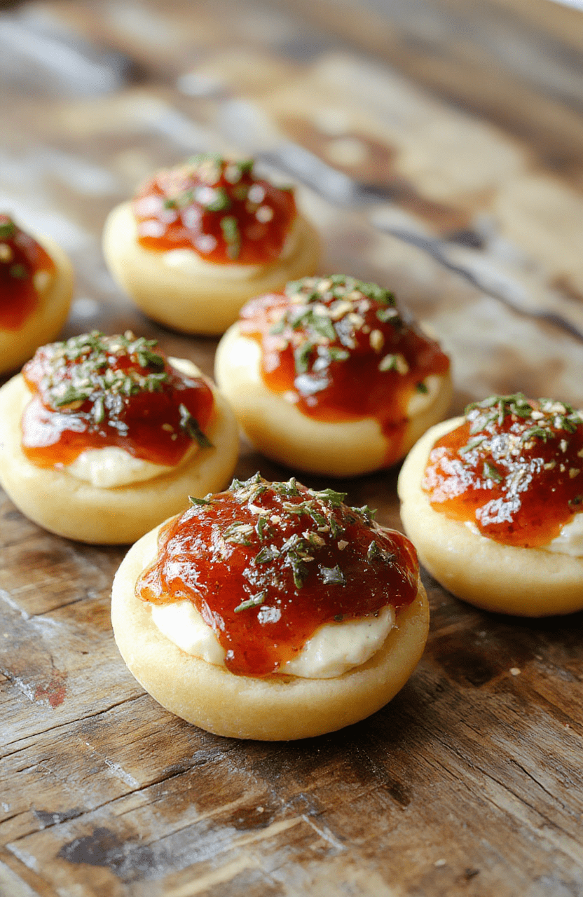 Colorful pepper jelly spread atop creamy cream cheese with a hint of glossy shine, surrounded by fresh crackers and sliced vegetables, styled simply for a vibrant, inviting party appetizer.