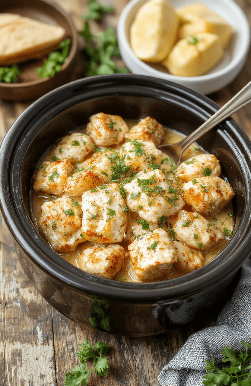 Colorful shredded cilantro lime chicken served in a white bowl, garnished with fresh cilantro and lime wedges, with a textured rustic wooden background and soft natural lighting highlighting the juicy and tender chicken.