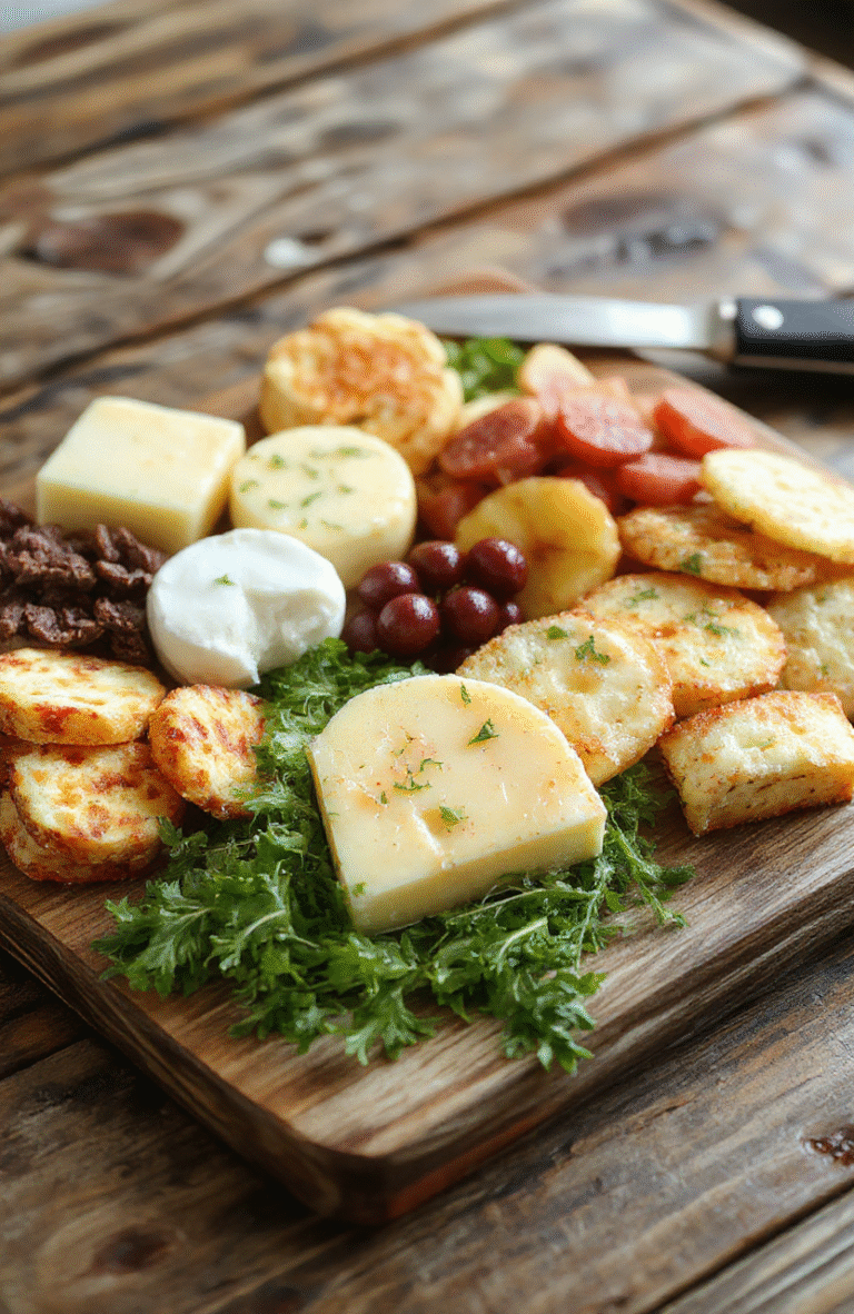 Colorful kid-friendly cheese board featuring a variety of cheeses, fruits, crackers, and deli meats, all artfully arranged on a rustic wooden platter with vibrant summer fruits and vegetables, styled for a fun and inviting presentation.