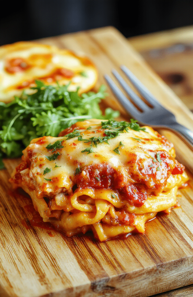 A bubbling, golden-brown cheesy rotel pasta bake in a cast-iron skillet, topped with melted sharp cheddar and garnished with fresh cilantro, served in a rustic kitchen setting with soft natural lighting.