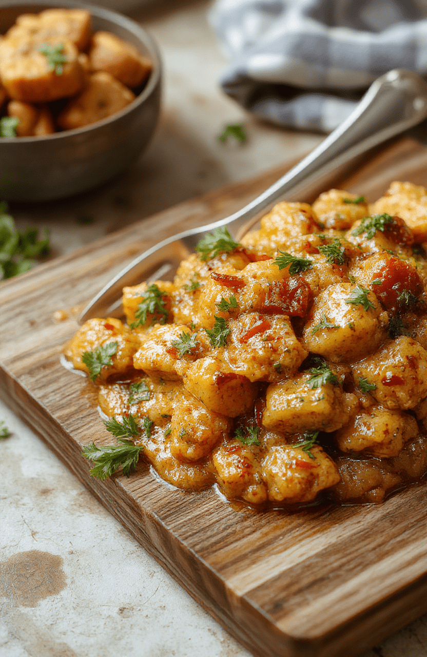 A steaming bowl of fragrant keema aloo curry with tender ground lamb, golden potatoes, and aromatic spices, garnished with fresh cilantro and onions, served in a rustic ceramic bowl against a wooden table with soft natural lighting.