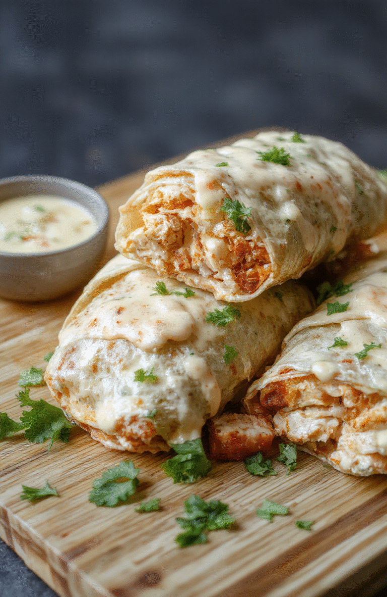 Golden-brown flour tortillas filled with shredded grilled chicken, melted cheddar and mozzarella cheese, and creamy garlic-spinach mixture, cut in half to reveal gooey interior, garnished with fresh parsley, served on a rustic wooden board with a side of cherry tomatoes.