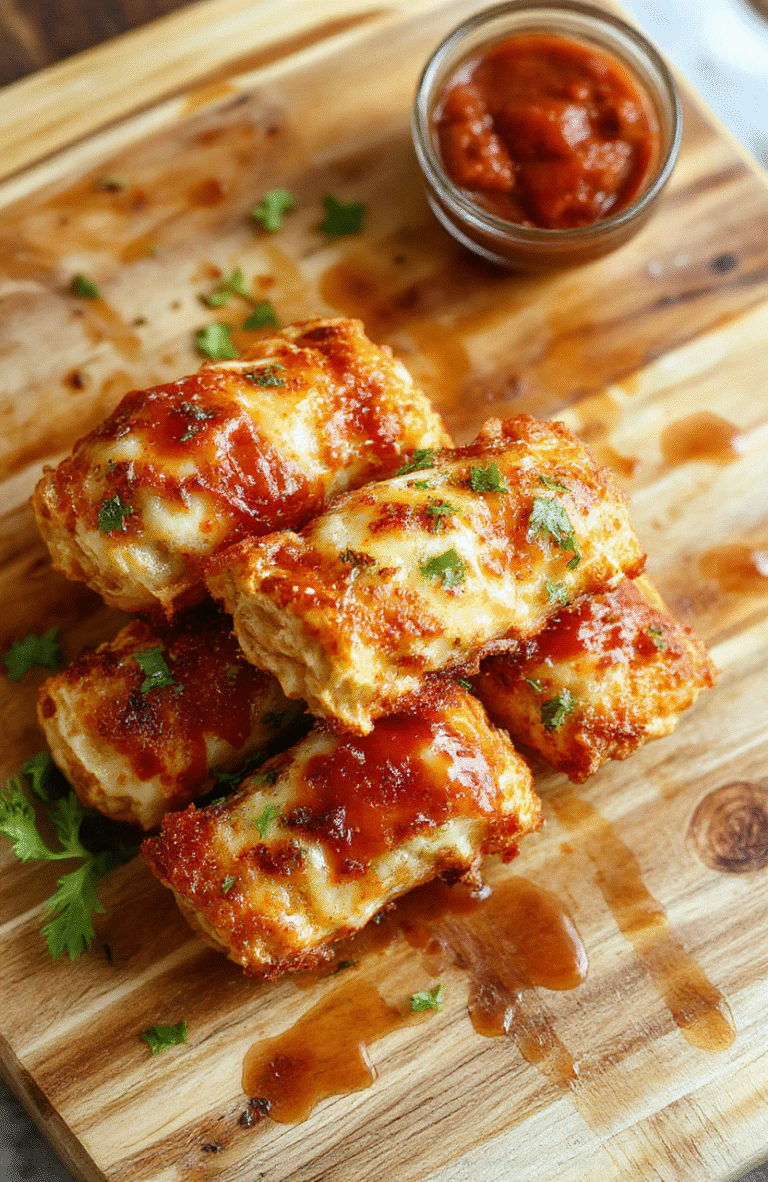 Golden-brown, slightly puffed pizza rolls on a parchment-lined air fryer basket, showing crisp, flaky crust edges; a few scattered mozzarella shreds and pepperoni slices nearby; soft natural light highlights the texture and sheen of the cheese.