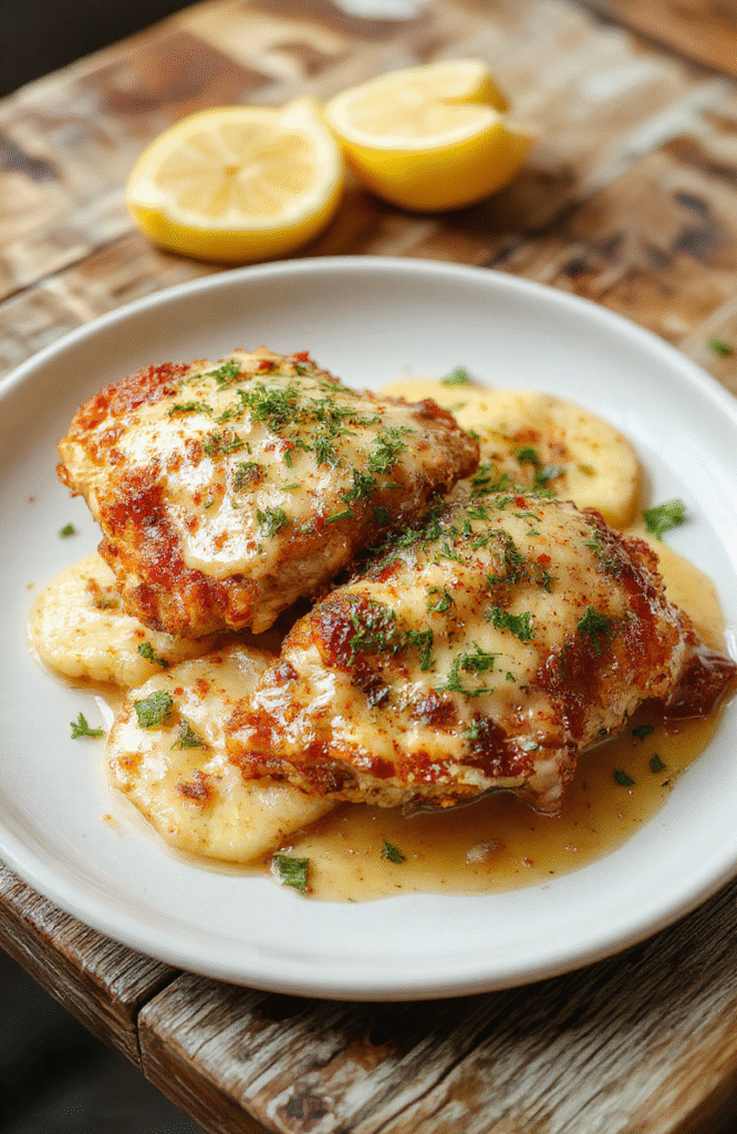 Golden-brown crispy breaded chicken cutlet topped with rich marinara sauce and melted mozzarella and Parmesan cheese, served on a white ceramic plate with a side of al dente spaghetti, garnished with fresh basil leaves, vibrant red and green accents against a clean backdrop.