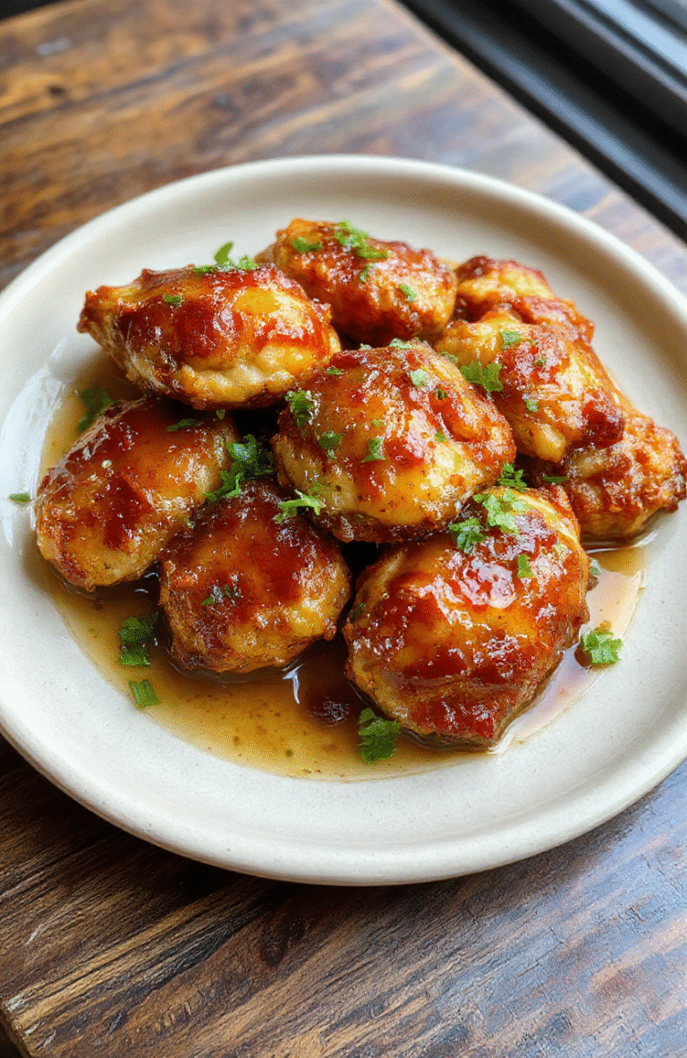 Golden-brown crispy chicken cutlets glistening with glossy honey butter glaze, placed on a white ceramic plate with a side of steamed broccoli and roasted baby carrots. Sprinkled with sesame seeds and chopped green onions, served on a rustic wooden cutting board with soft natural daylight background.