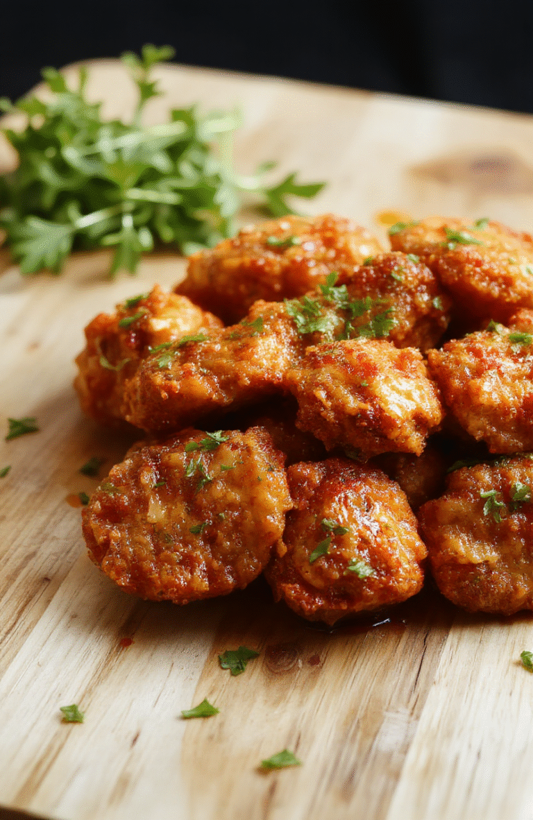 Golden-crispy orange chicken pieces glistening with glossy orange glaze, served in a white ceramic bowl surrounded by scatterings of sliced green onions, sesame seeds, and steamed white rice in the background. Vibrant orange-red sauce clings generously to the chicken, contrasted by fresh cilantro leaves and a few orange zest shavings. Natural light highlights the texture of the crispy breading and glossy sheen of the sauce.