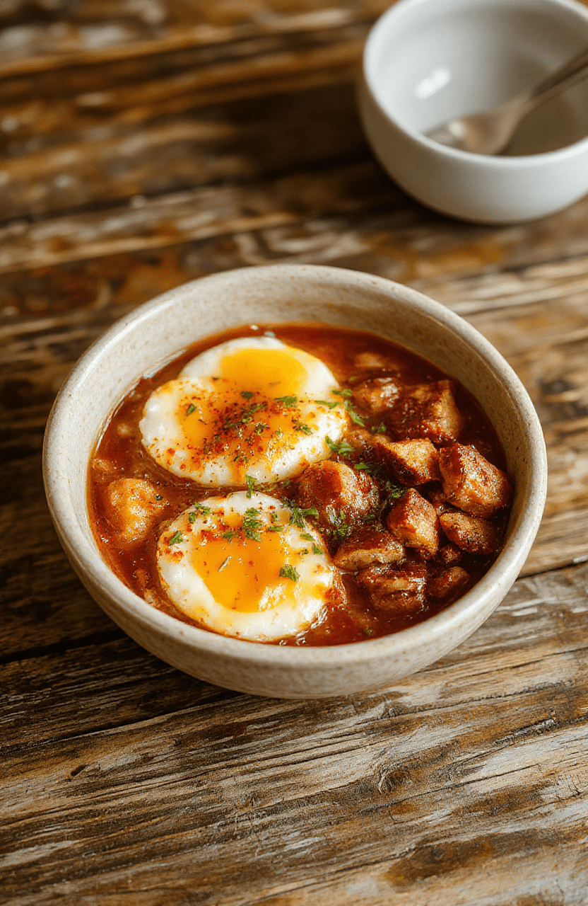 A vibrant keto breakfast bowl on a rustic wooden board: poached eggs with runny yolks, crispy bacon strips, avocado slices, sautéed spinach, cherry tomatoes, and crumbled feta, garnished with fresh parsley and a drizzle of olive oil.